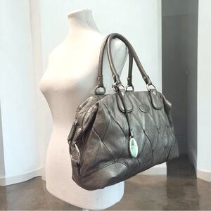 TOD’S Gunmetal Metallic Leather Lux 2 Manici Media Patchwork Bag